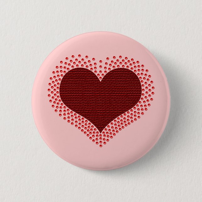 Metallic Heart Button, Red 6 Cm Round Badge (Front)