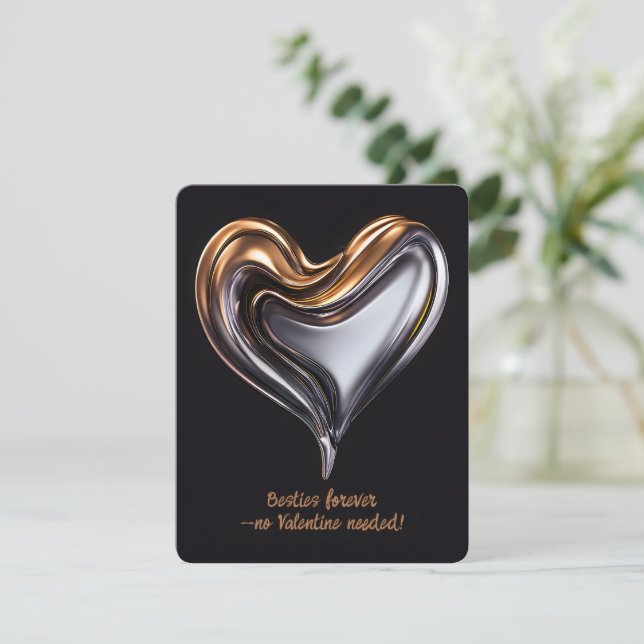 Metallic Heart Friend Happy Galentine's Day Card (Standing Front)