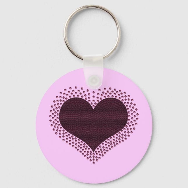 Metallic Heart Keychain, Purple Key Ring (Front)