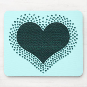 Metallic Heart Mousepad, Teal Mouse Mat
