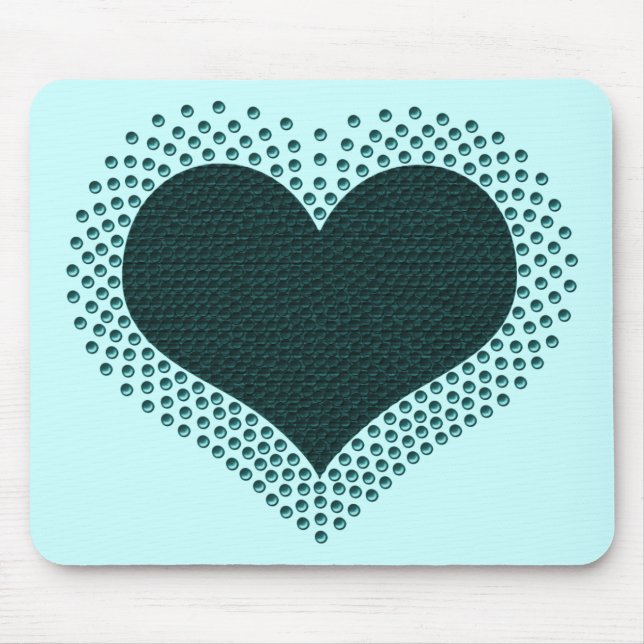 Metallic Heart Mousepad, Teal Mouse Mat (Front)