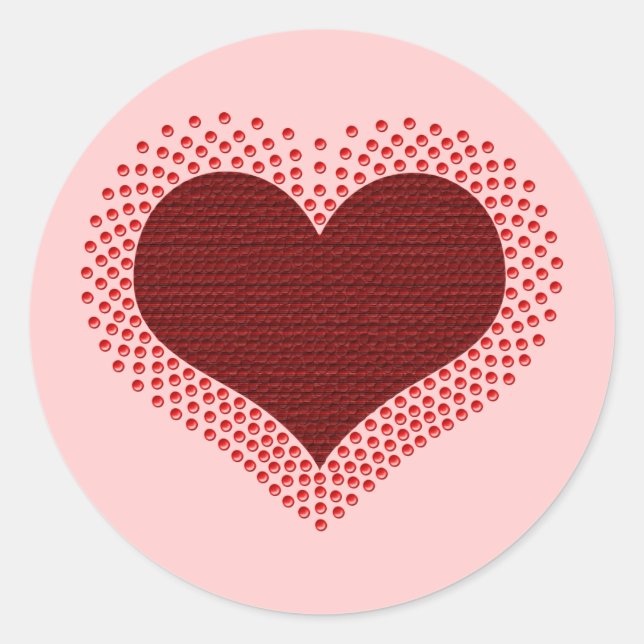 Metallic Heart Stickers, Red Classic Round Sticker (Front)