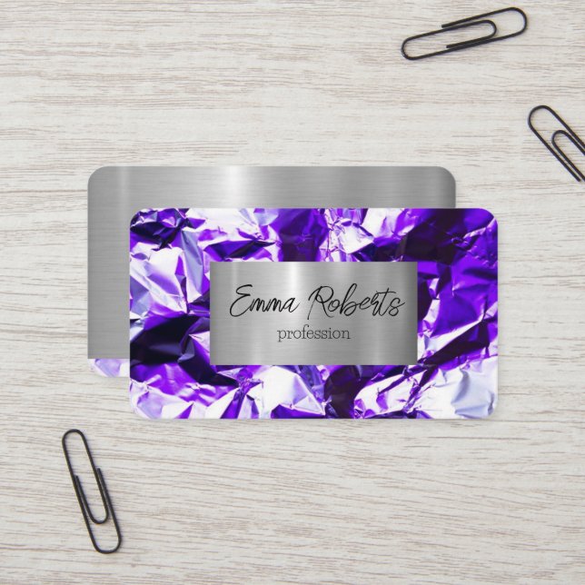 Metallic Holographic  Vivid Violet Aluminium Foil  Business Card (Front/Back In Situ)