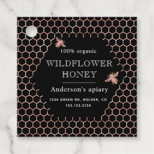 metallic honeycomb rose gold monogram honey jar favour tags