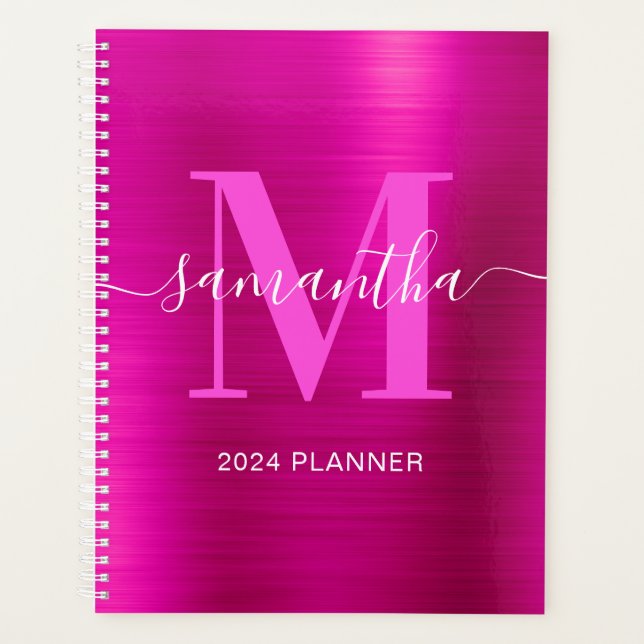 Metallic Hot Pink Signature Monogram Planner (Front)