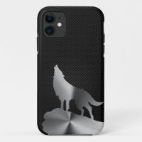 Metallic howling wolf with carbon fibre