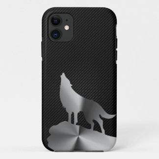 Metallic howling wolf with carbon fibre iPhone 11 case