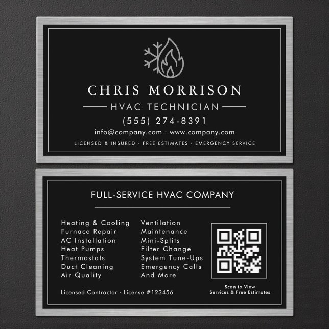 Metallic HVAC Technician QR Code Business Card (Creator Uploaded)