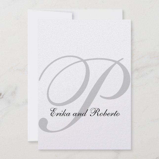 Metallic Ice White Paper Monogram Wedding Invite (Front)