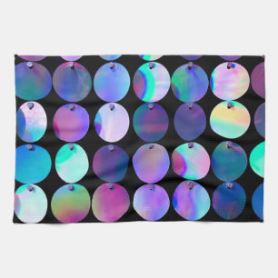 Metallic Iridescent Purple Blue Circles Tea Towel