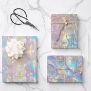 Metallic Iridescent Rainbow Holographic Girly Wrapping Paper Sheet