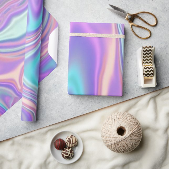 Metallic Iridescent Rainbow Pink Aqua Purple  Wrapping Paper (Crafts)