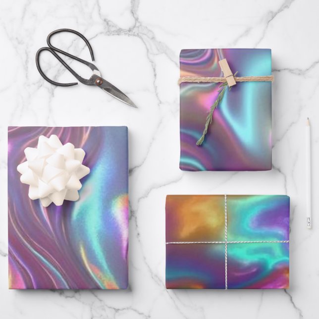 Metallic Iridescent Rainbow Pink Aqua Purple  Wrapping Paper Sheet (Front)