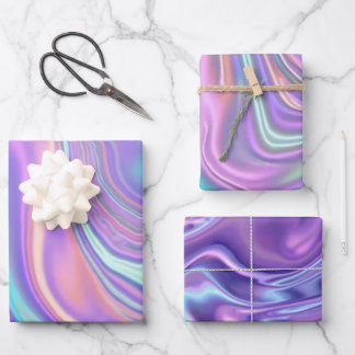 Metallic Iridescent Rainbow Pink Aqua Purple  Wrapping Paper Sheet