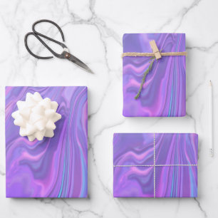 Metallic Iridescent Rainbow Pink Aqua Purple Wrapping Paper Sheet