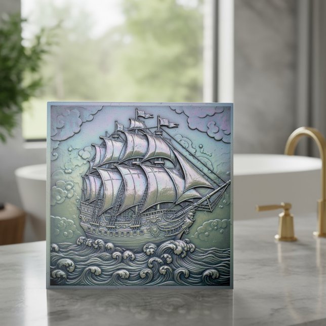 Metallic Iridescent Sailing Ship D1223 Tile (Creator Uploaded)