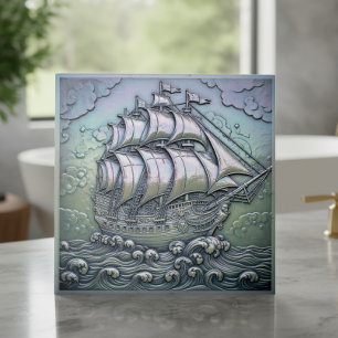 Metallic Iridescent Sailing Ship ID1223 Tile