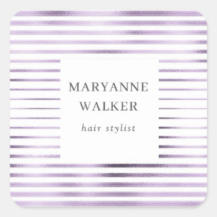 metallic lavender foil stripes elegant monogram square sticker