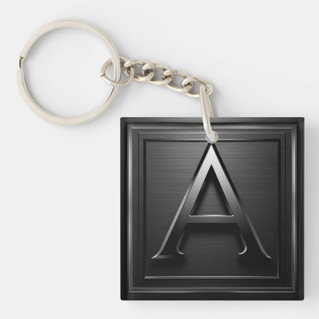⚫ Metallic Letter A Monogram Emblem Design ⚫ Key Ring (Front)