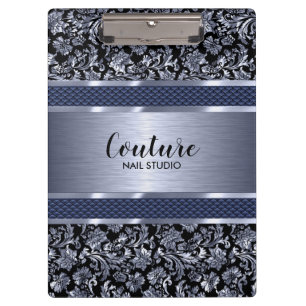 Metallic Light-blue Damasks & Brushed Steel Clipboard