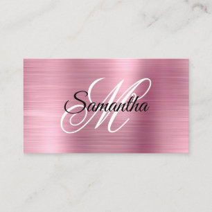 Metallic Light Pink Foil Fancy Monogram Business Card