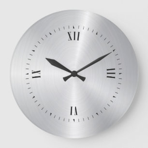 Metallic light silver brushed aluminium texture large clock