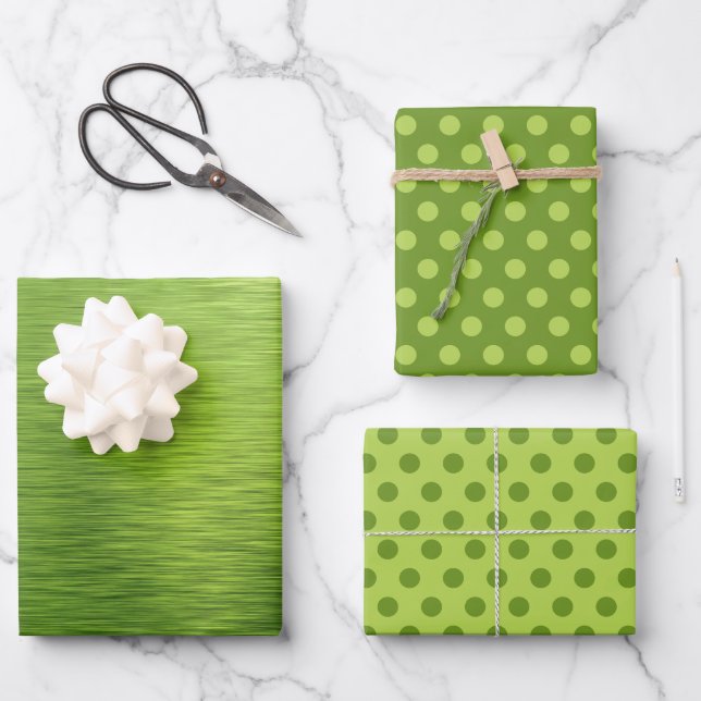 Metallic Lime Green Foil Polka Dots Christmas    Wrapping Paper Sheet (Front)
