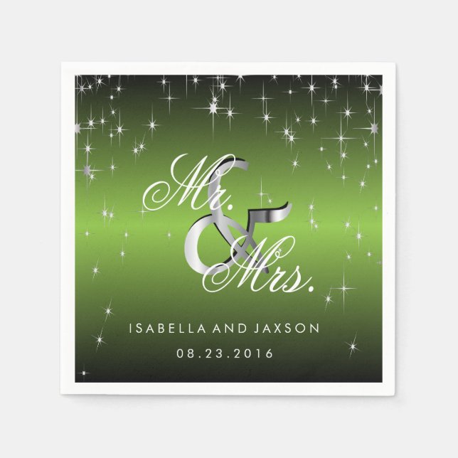 Metallic Lime Green Star Lights Design Napkin (Front)