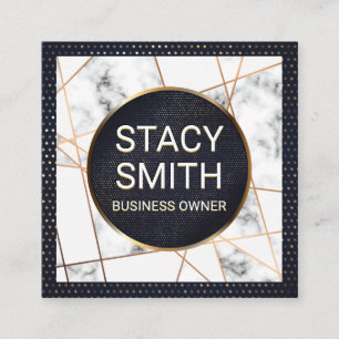 Metallic Lines   Marble   Gold Speckled Banner Square Business Card