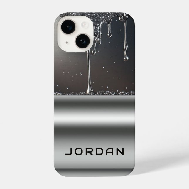 Metallic Liquid Dripping With Glittery Abstract iPhone Case (Back)
