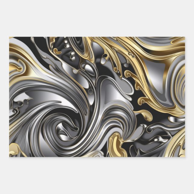 Metallic liquid pattern wrapping paper sheet (Front)