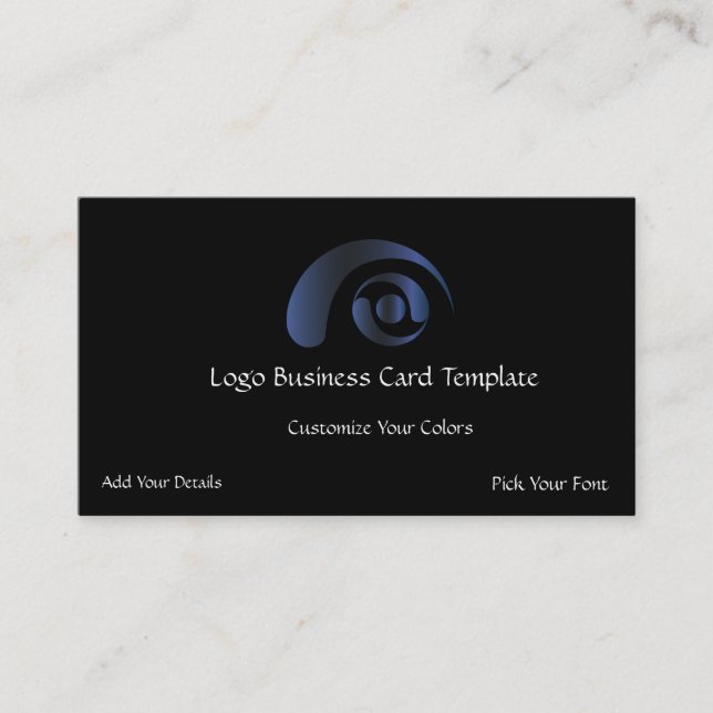 Metallic Logo - Simple Blue Logo Business Card (Front)
