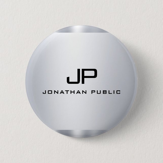 Metallic Look Faux Silver Template Monogrammed 6 Cm Round Badge (Front)