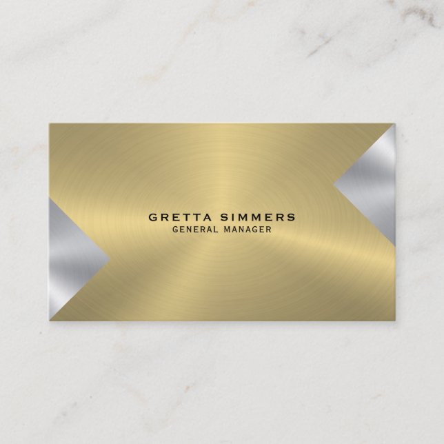 Metallic Look Gold & Silver Geometric Design Business Card (Front)