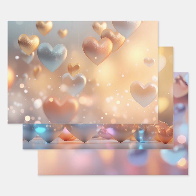 "Metallic" Look Gold, Silver, & Rose Gold Wrapping Paper Sheet (Set)