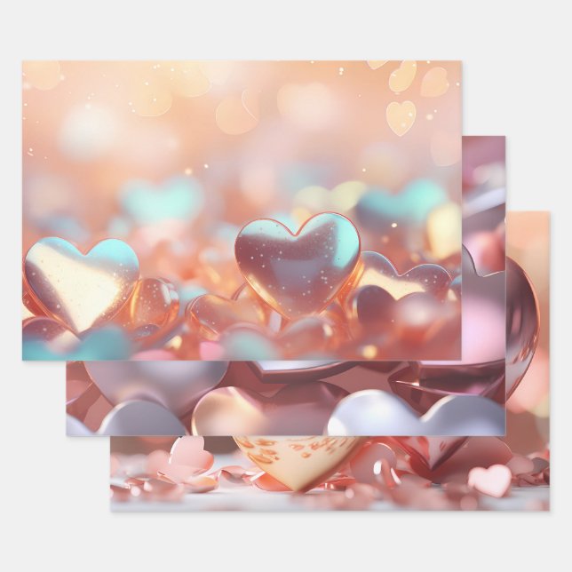 "Metallic" Look Gold, Silver, & Rose Gold Wrapping Paper Sheet (Set)