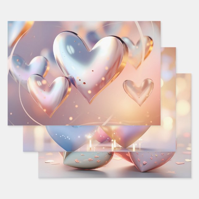 "Metallic" Look Gold, Silver, & Rose Gold Wrapping Paper Sheet (Set)