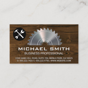 Metallic Lumber Saw   Wood Background   Tools Business Card