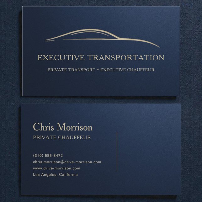 Metallic Luxury Executive Transport Navy Blue Business Card (Creator Uploaded)