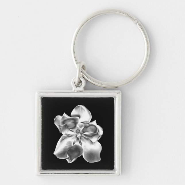 Metallic Magnolia flower on keychain favour (Front)