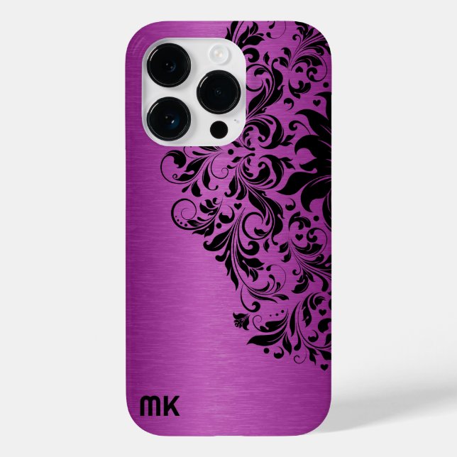 Metallic Maroon Red Texture Black Lace & Text Case-Mate iPhone Case (Back)