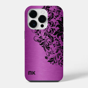 Metallic Maroon Red Texture Black Lace & Text iPhone 14 Pro Case