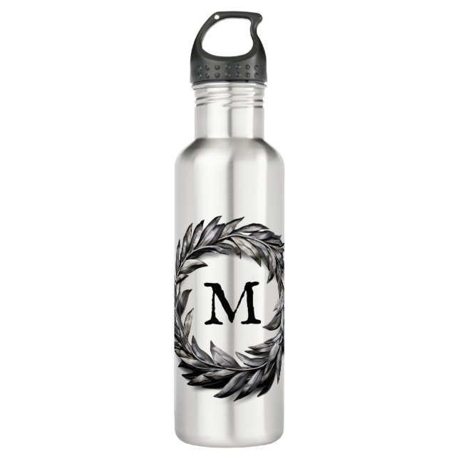 Metallic Masculine Wreath With Your Monogram 710 Ml Water Bottle (Front)