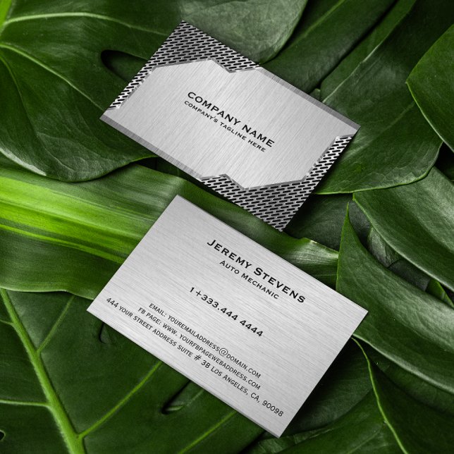 Metallic Mash & Brushed Faux Steel Auto Mechanic Business Card (Creator Uploaded)