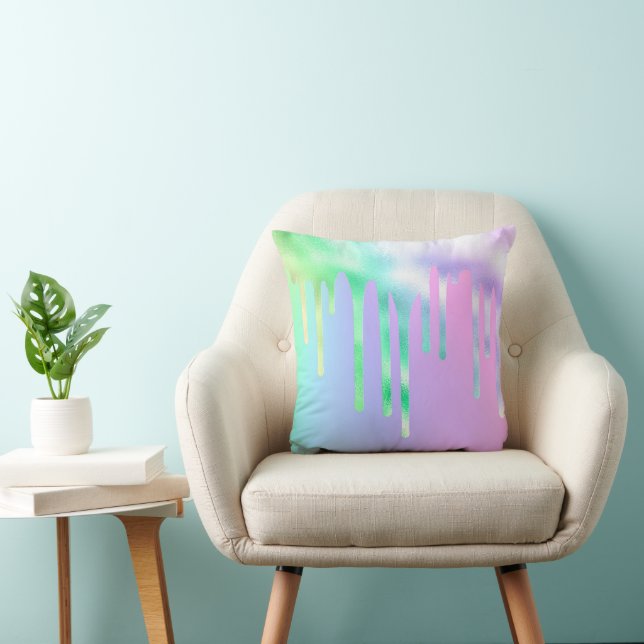 Metallic Melting Cotton Candy Rainbow Iridescent Cushion (Chair)