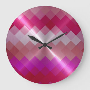 Metallic Metal Diamond Chevron Pattern 2 Large Clock