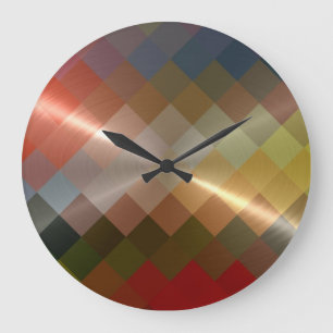 Metallic Metal Diamond Chevron Pattern Large Clock