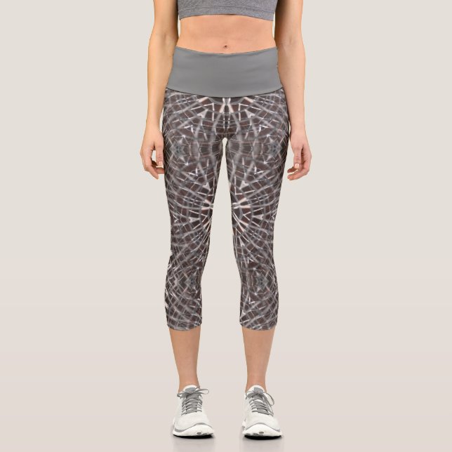 Metallic Metal Mesh Silver Capri Leggings (Front)