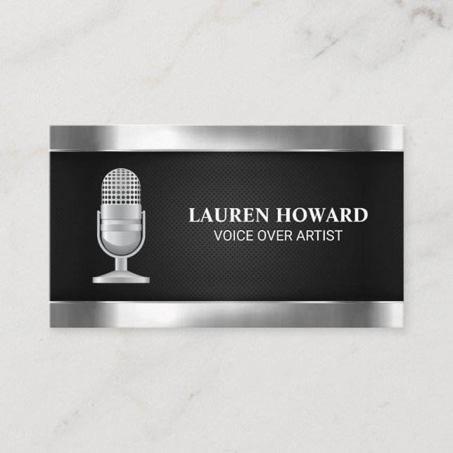 Metallic Microphone | Black Mesh Business Card (Front)