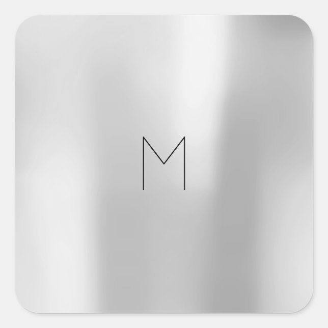 Metallic Minimal Monogram Silver Grey Branding Square Sticker (Front)